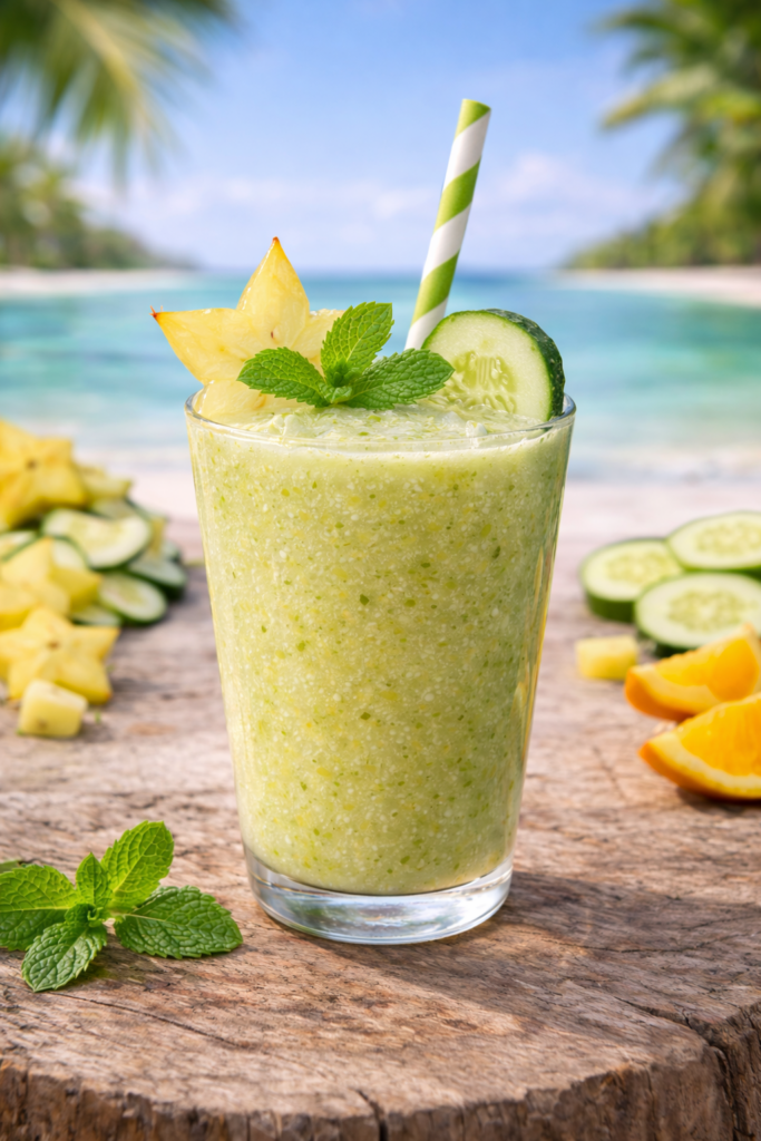Smoothie delivery Playa del Carmen - tropical green smoothie ready to drink on the beach